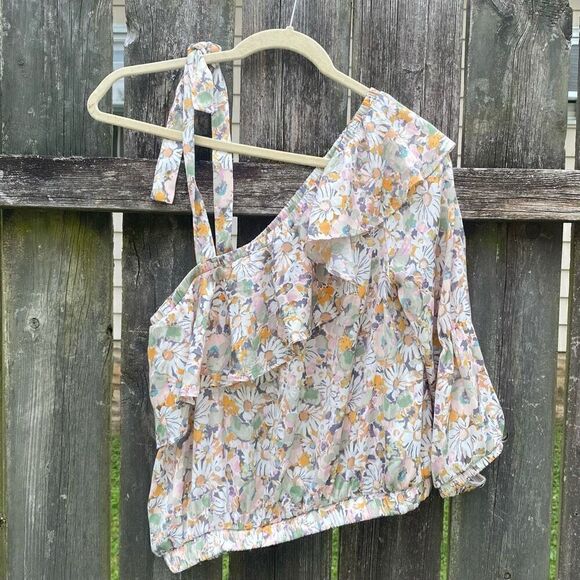 LC Lauren Conrad Ditzy Floral One Shoulder Blouse | S - Picture 6 of 6
